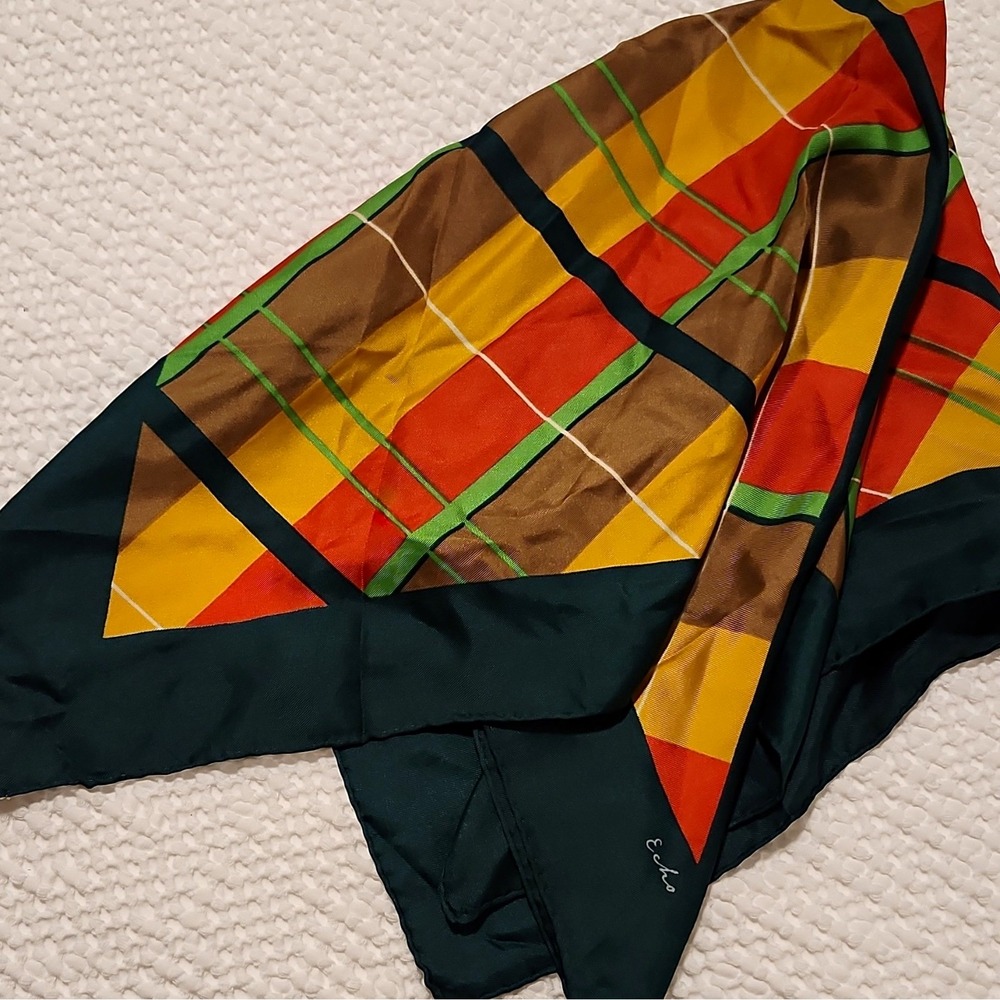 Vintage Echo Silk Square Scarf / purse flair. hand rolled. Made in Japan